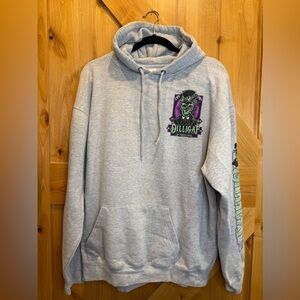 DILLIGAF By Bohica Bill Unisex Gray Hoodie Sweatshirt Size L Double Sided Green